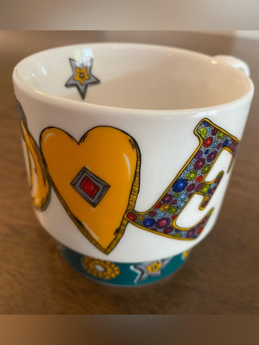 Brighton White Ceramic Mug with Teal Band and Red Heart